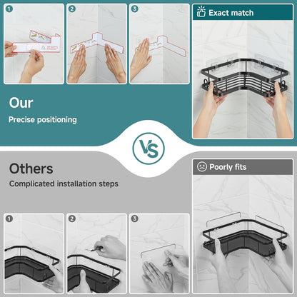 Veken Corner Adhesive Shower Caddy - Rustproof & Waterproof Bathroom Organizer | 4-Pack with Hooks & Soap Holder