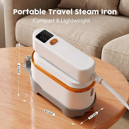 Droyek Portable Travel Steamer - 1200W 2-in-1 Iron & Steamer | Fast Heat in 10s, 150ml Tank, LED Display