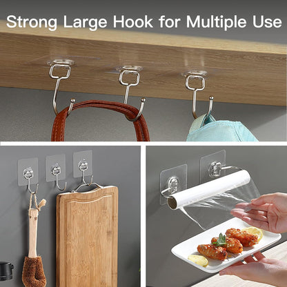 Skiennix Heavy-Duty Wall Hooks - 44lb Capacity, Self-Adhesive & Removable, 10-Pack, Clear & Waterproof