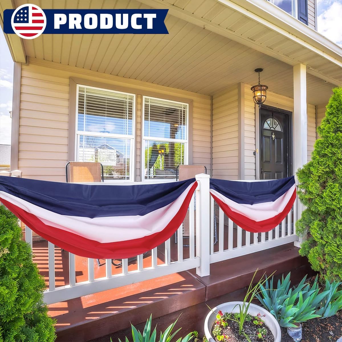 Skiennix 20Ft Patriotic US Flag Bunting - Red, White & Blue Stripe Banner for 4th of July & Memorial Day Celebrations