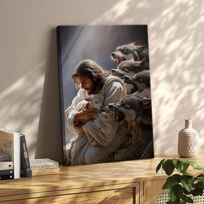 Christian Canvas Wall Art - Jesus and the Lamb Decor | Inspiring 12x16in Artwork for Home & Church