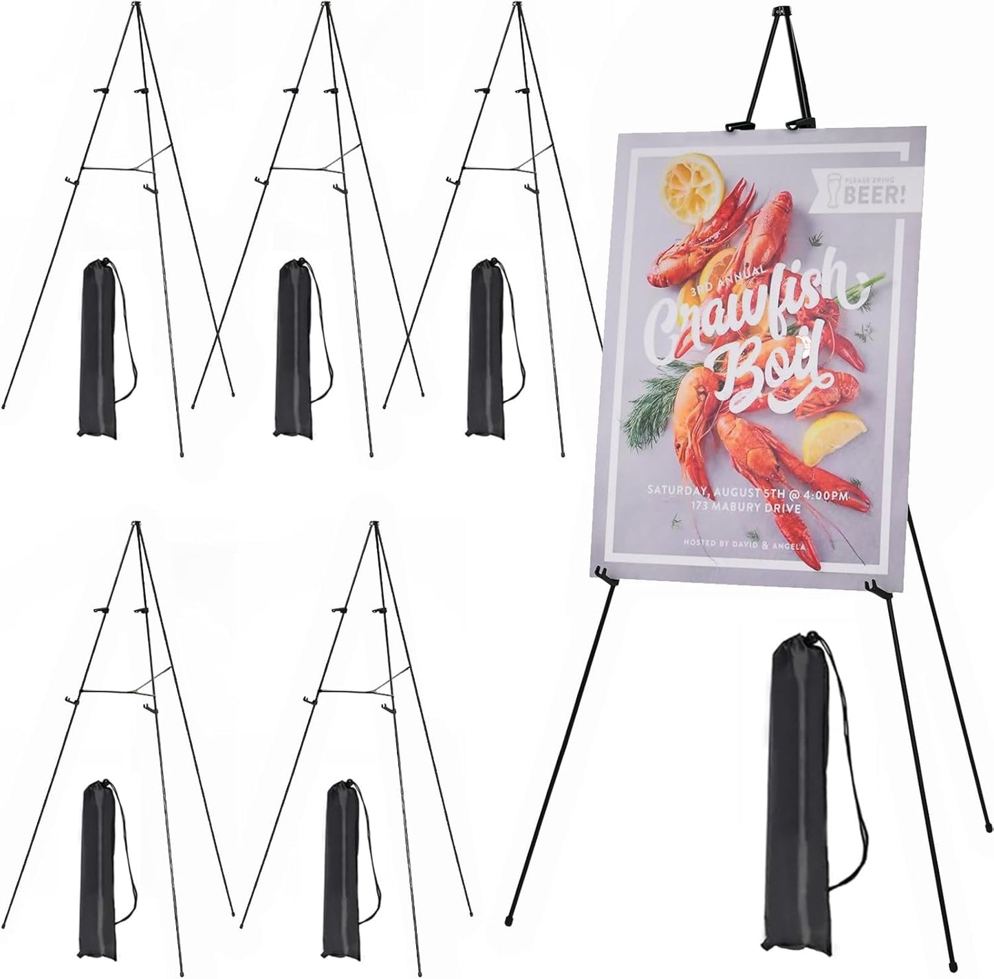 MEEDEN 6Pcs Metal Easel Stand - 63" Portable Tripod for Art Displays, Weddings & Presentations