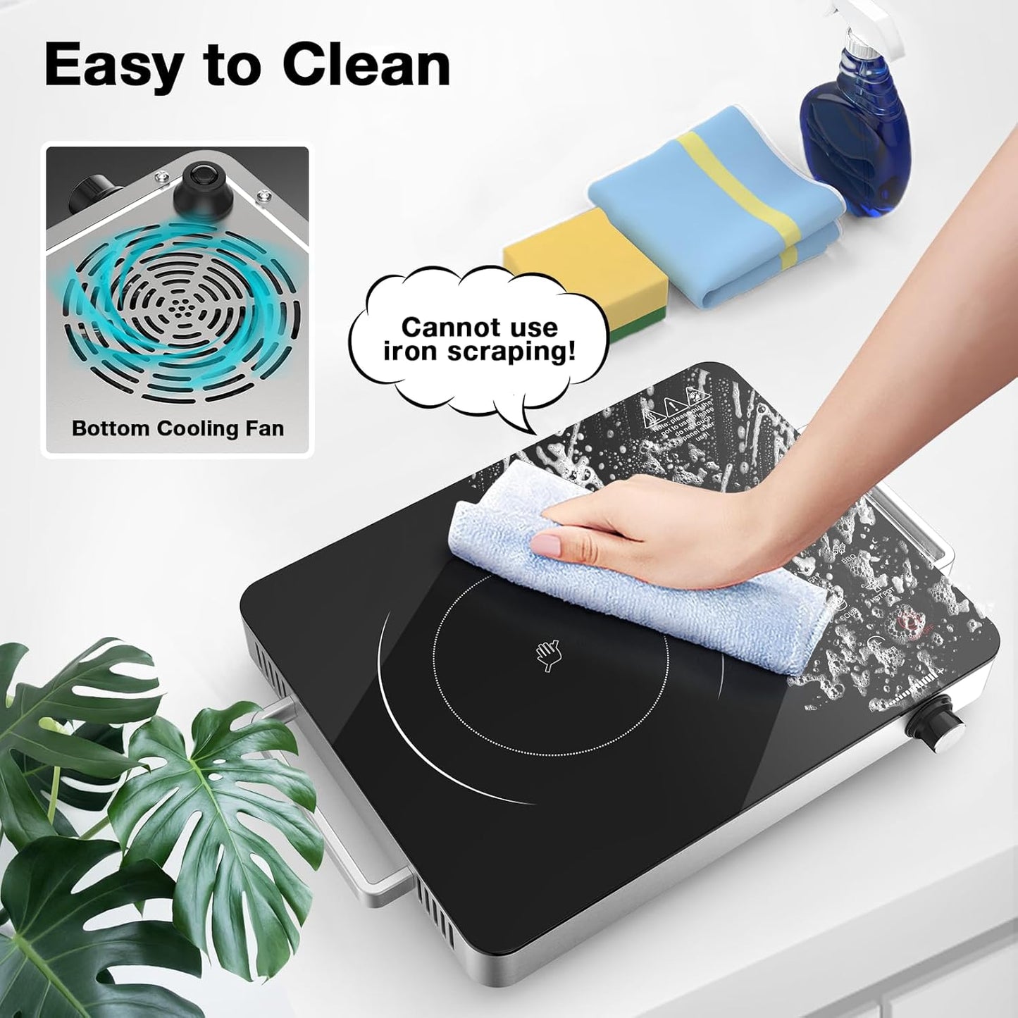 Nafewin Portable Electric Cooktop - 1800W Infrared Single Burner with Knob Control & 4-Hour Timer