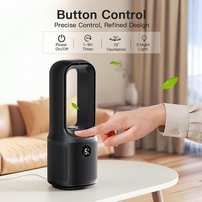 let'me Bladeless Desk Fan, 5-Speed Small Table Fan with 3-Color Night Light, 72° Oscillation, 9-Hour Timer, Wired Power with Adapter Ultra-Quiet Personal Cooling Fan for Bedroom Office Home, 13x5 Inch