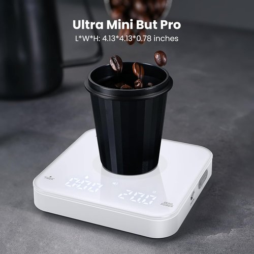 Maestri House Mini Coffee Scale - USB-C Rechargeable Espresso Scale | 2kg/0.1g Accuracy, Portable Design (White)