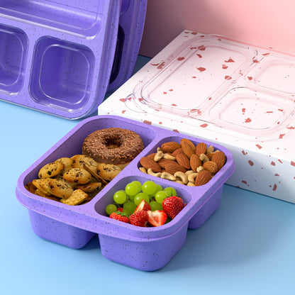 Enstphjoy Snack Boxes (3 Pack) - Stackable Bento Boxes with 3 Compartments, Meal Prep Containers Reusable, Lightweight Lunch Containers for Kids and Adults, BPA Free (Purple)