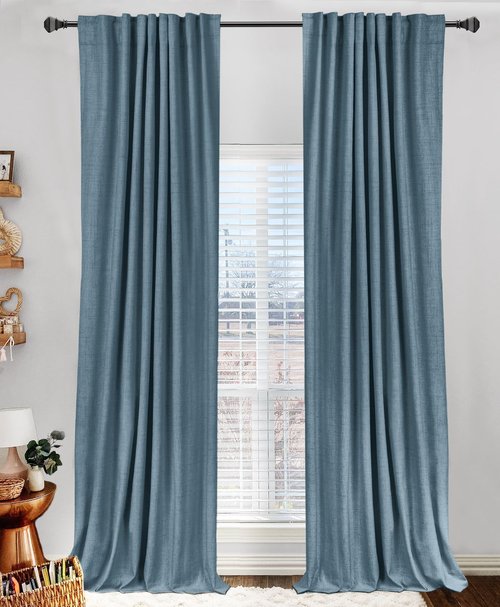 100% Blackout Shield Linen Blackout Curtains for Bedroom 102 Inches Long, Back Tab/Rod Pocket Living Room Drapes, Thermal Insulated Blackout Curtains 2 Panels Set, 50" W x 102" L, Stone Blue