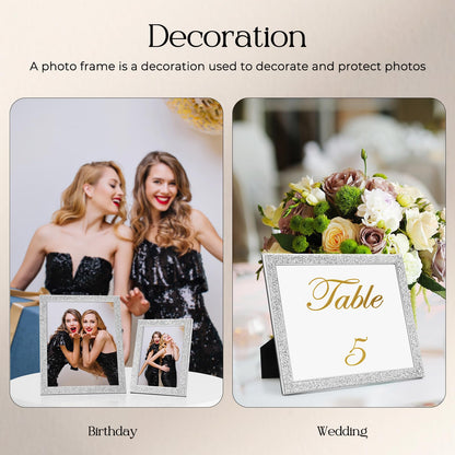 TWING 8x10 Picture Frame,Silver Sequins Bling Glitter Photo Frame with HD Real Glass,Silver Metal Picture Frames for Tabletop Display,Ideal Gift to Family and Friends(Silver,1 Pack)