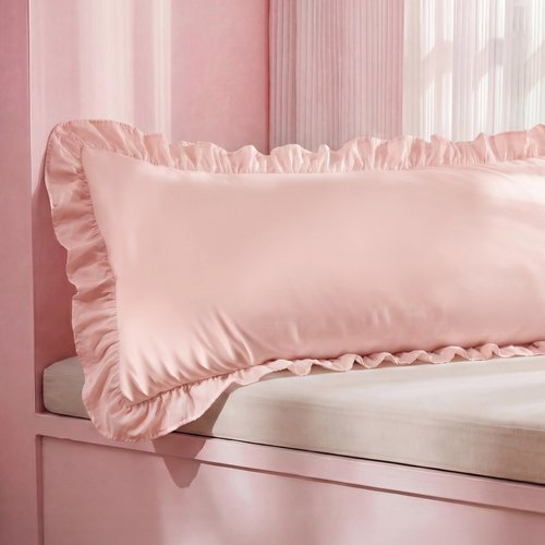 Bedsure Ruffle Body Pillow Covers, Ruffled Long Pillowc Shams, Double Brushed Microfiber Ruffled Pillow Case Covers with Envelope Closure, Blush Pink, 20" x 54"