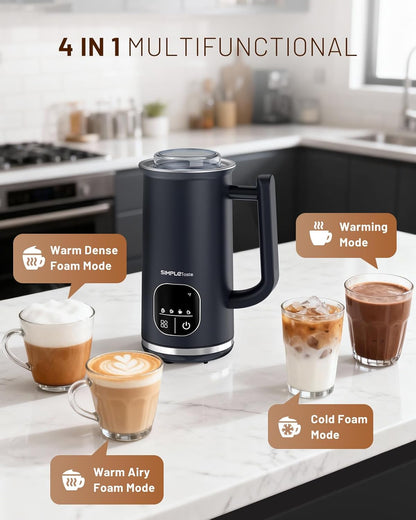 SIMPLETASTE Electric Milk Frother - 4-in-1 Touch Screen Steamer for Lattes, Cappuccinos & Macchiatos
