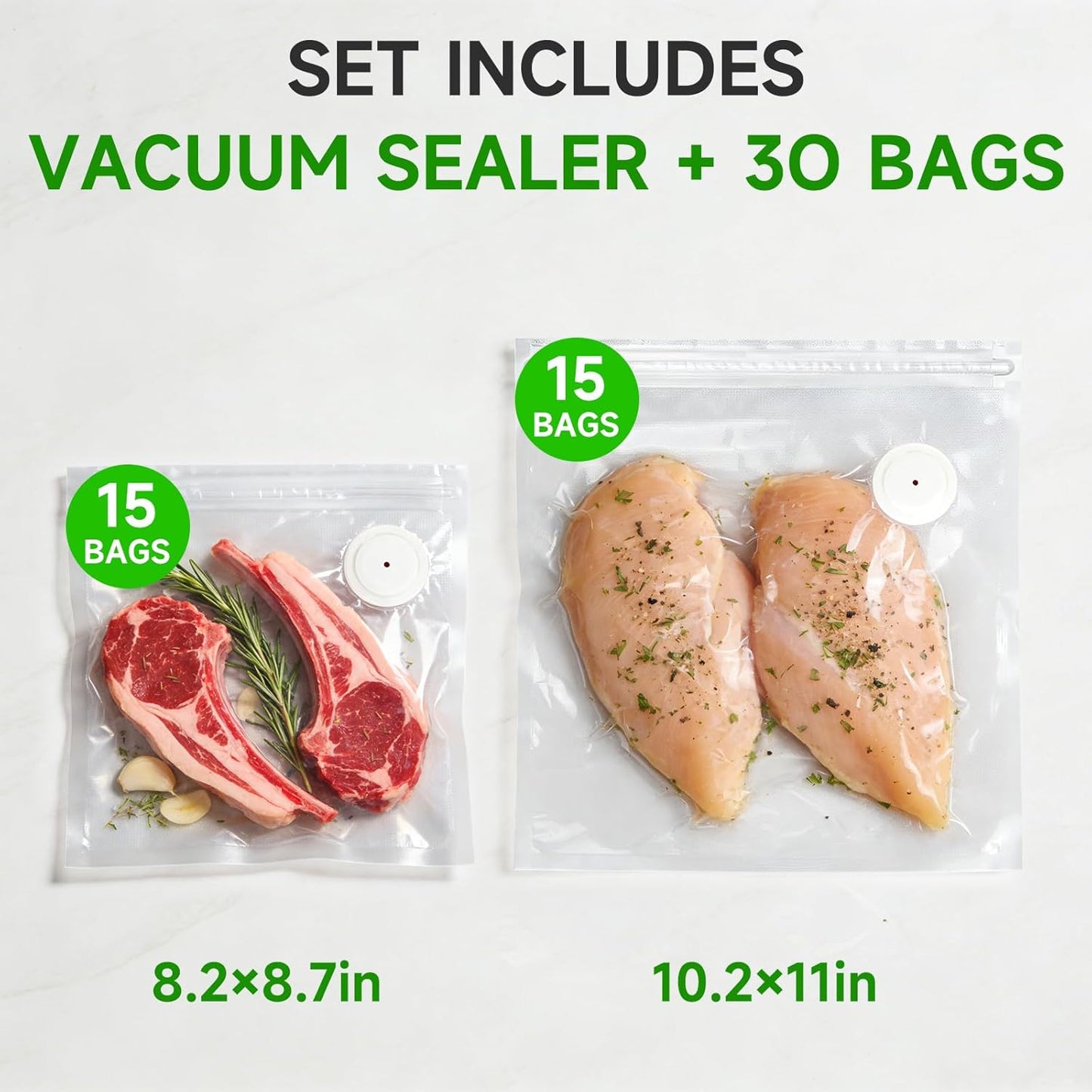 Skiennix Handheld Vacuum Sealer - Keep Food Fresh 5X Longer | Compact Design with 30 Reusable Pouches