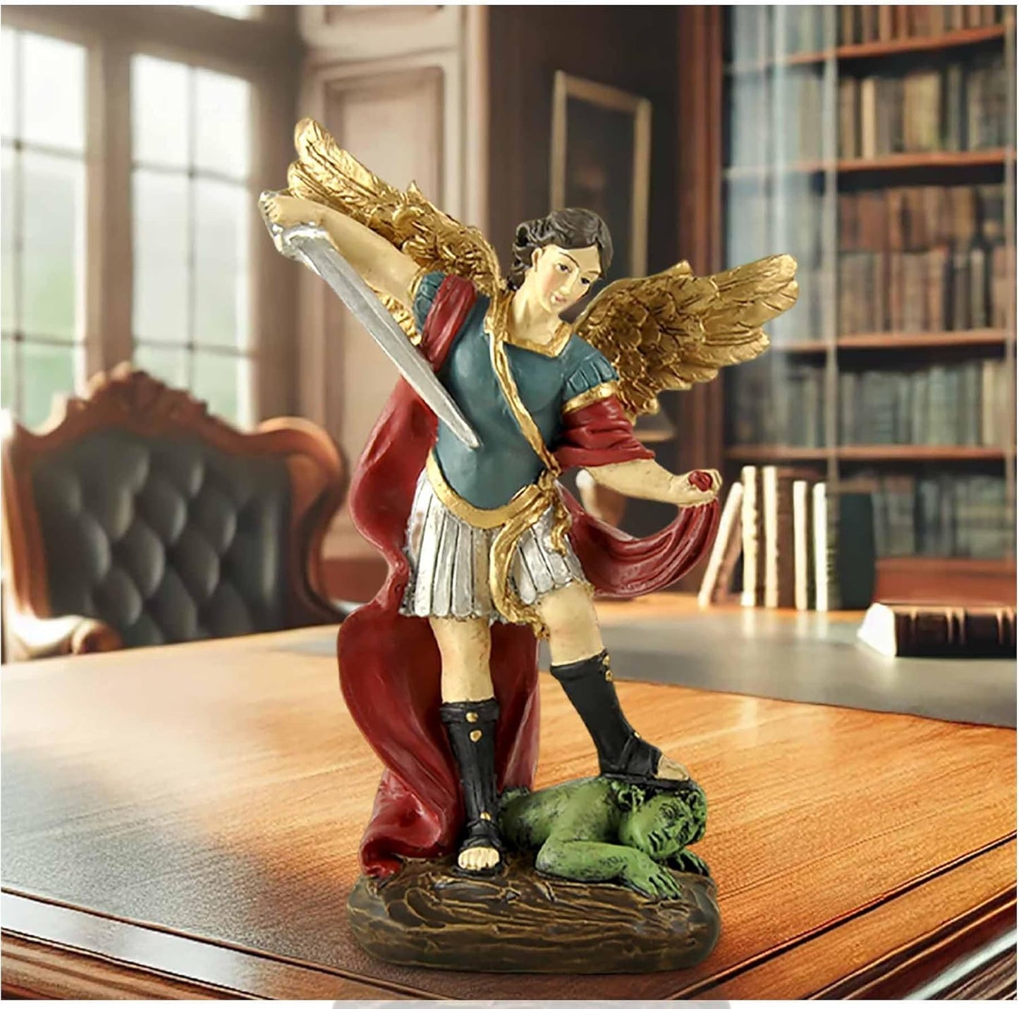 San Miguel Archangel Statue - Saint Michael Defeats Lucifer | 5.31” Religious Collectible Sculpture