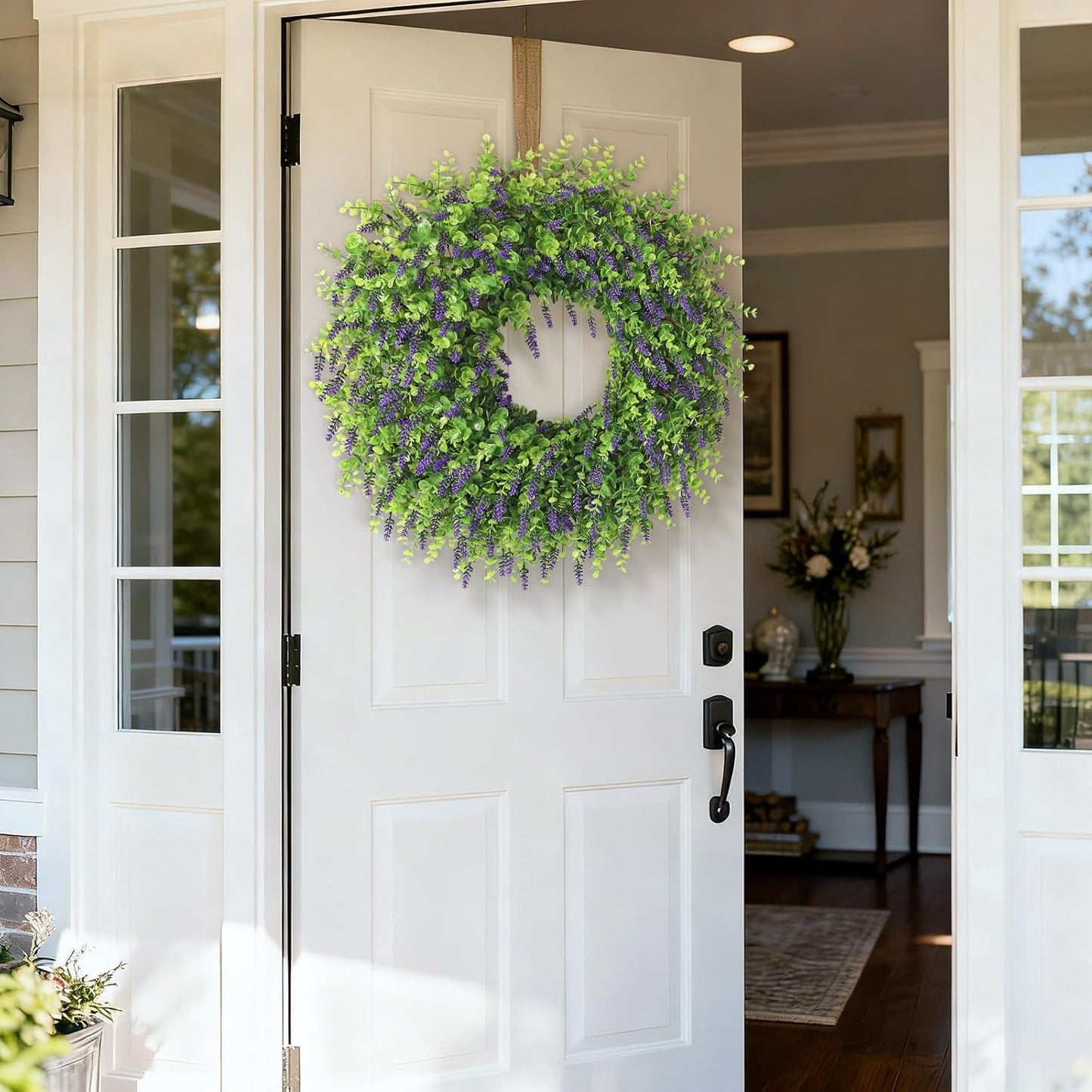 Skiennix 26" Artificial Lavender & Eucalyptus Wreath - UV Resistant Faux Greenery for Spring & Summer Decor