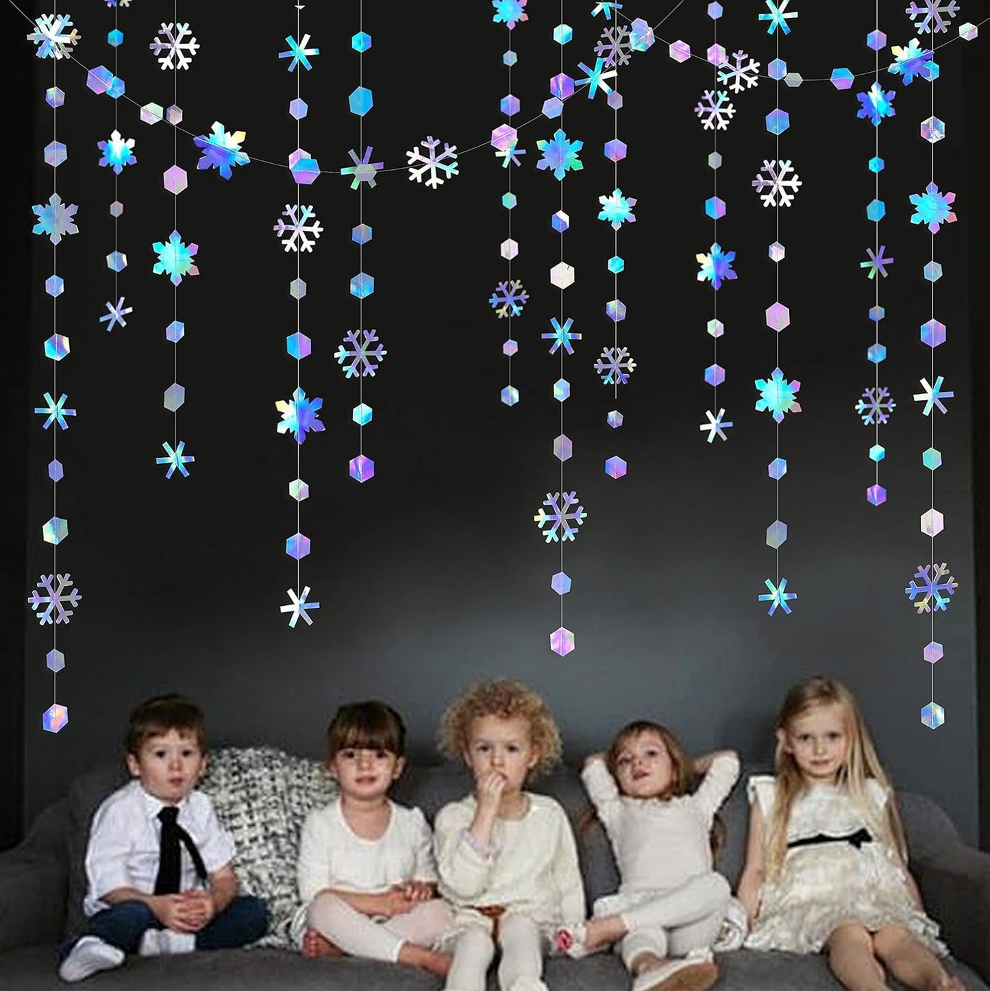 Skiennix Holographic Snowflake Decorations - Iridescent 13-Inch Hanging Garland for Holiday Parties