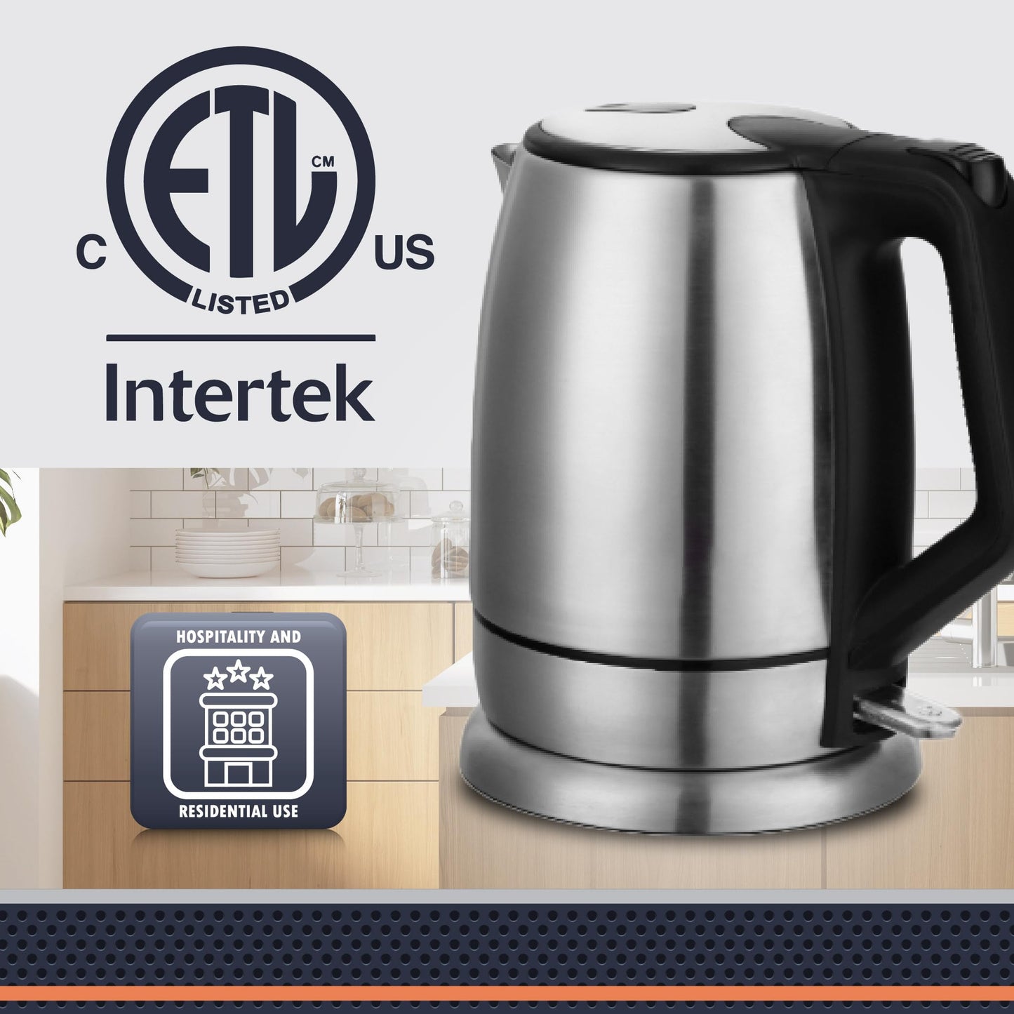 Newhouse 1200W 60-fl. oz. Stainless Steel Electric Kettle NHEK-001, Electric Tea Pot for Boiling Water, Auto Shut Off Electric Tea Kettle, ETL Certified for Hospitality and Residential Use