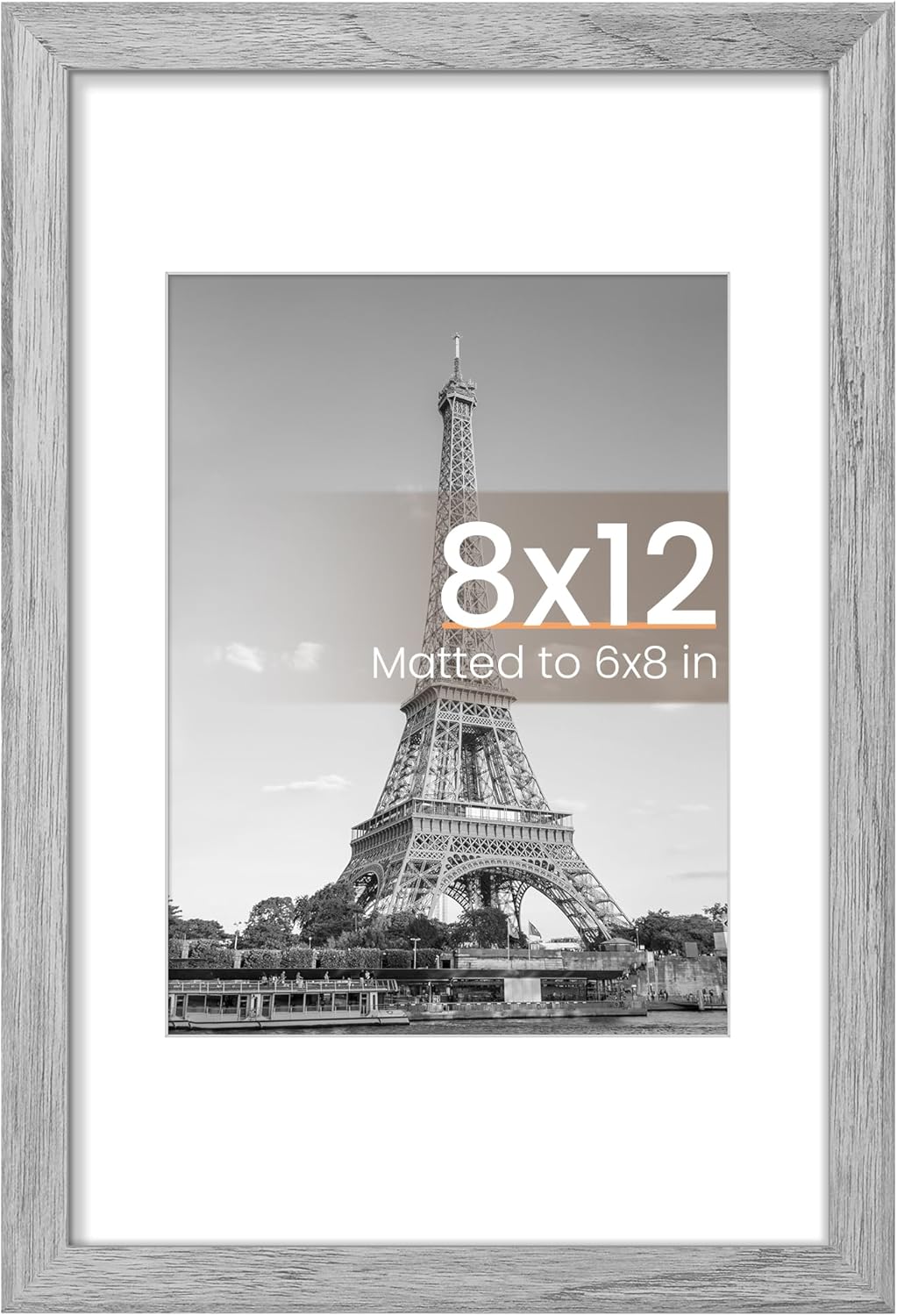 Upsimples 8x12 Picture Frame - Versatile Display for 6x8 Photos with Mat or 8x12 Without | Gray, 1 Pack