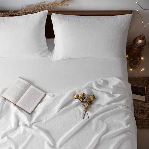 LBRO2M 100% Pure Linen Sheet Set Deep Pocket Up to 16" Bed Sheets Sets, Natural Flax Beddings Soft, Breathable, Comfortable for All Seasons 4 Pcs Sheet Set King Size, White