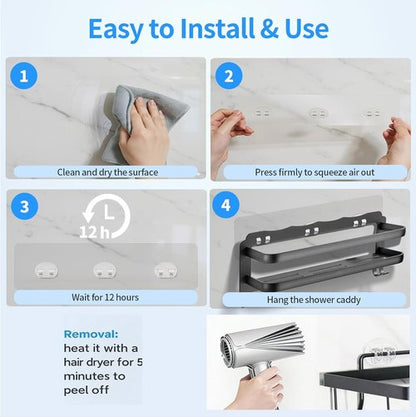 Elegant Shower Caddy - 6 PCS Waterproof Adhesive Hooks & Strips for Easy Bathroom Storage