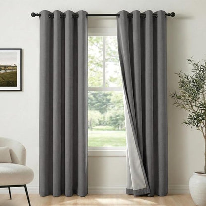 100% Blackout Shield Dark Grey Linen Blackout Curtains - Thermal Insulated Drapes for Bedroom & Living Room | 50" W x 84" L, 2 Panels