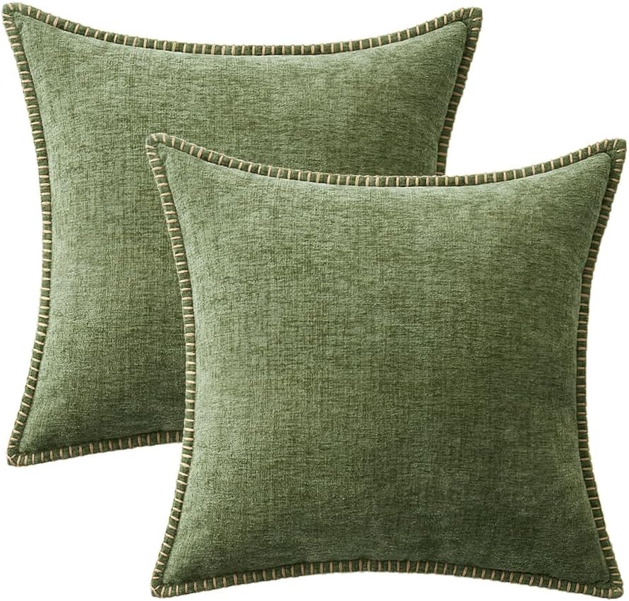 MIULEE Couch Throw Pillow Covers - 18x18 Inch Sage Green Chenille Decorative Covers for Living Room | Set of 2