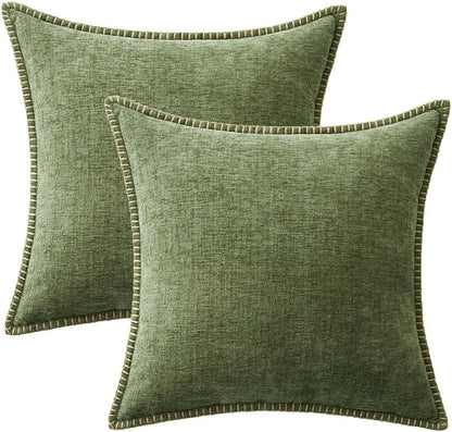 MIULEE Couch Throw Pillow Covers - 18x18 Inch Sage Green Chenille Decorative Covers for Living Room | Set of 2