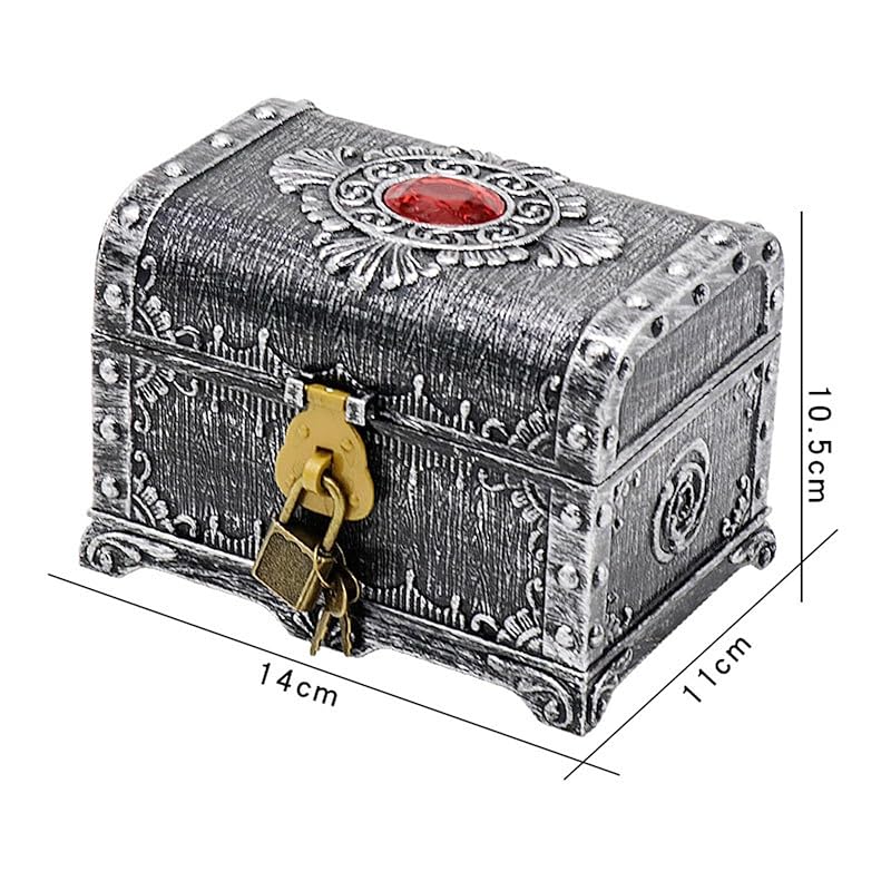 Ancient Silver Pirate Treasure Box with Lock - Kids Jewelry Storage Chest 14x11x10.5 cm