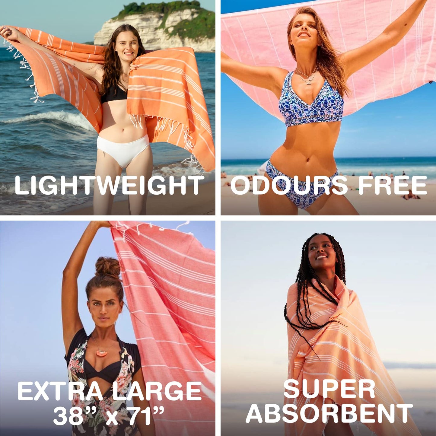 PADISHAHHOME Turkish Beach Towels, Pack of 2 | Oversized, Quick Dry, Sand Free | 100% Cotton, Large 38x71 Towels for Beach, Pool, Travel | Ultra-Soft, Compact, and Absorbent | Orange