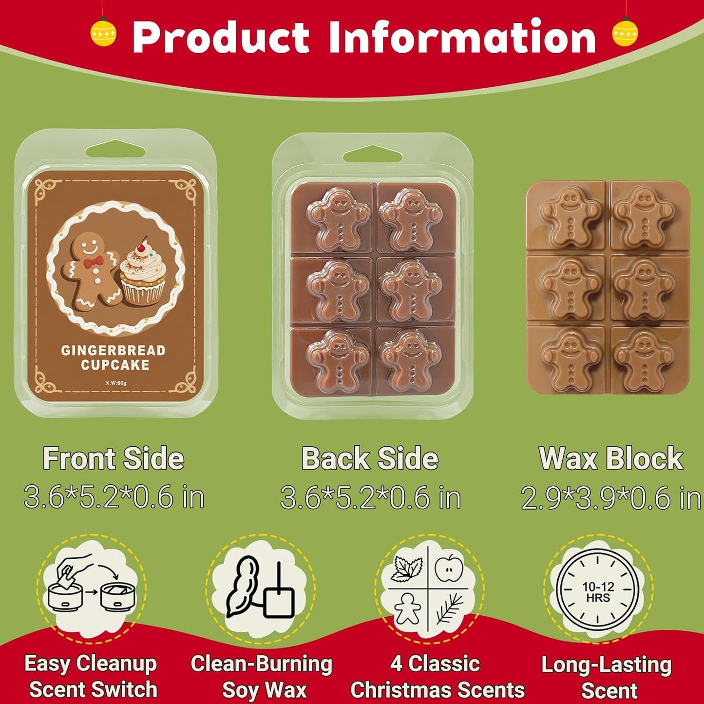 Skiennix Christmas Wax Melts - Strong Scented Soy Cubes in Festive Shapes | Set of 8 Holiday Fragrances