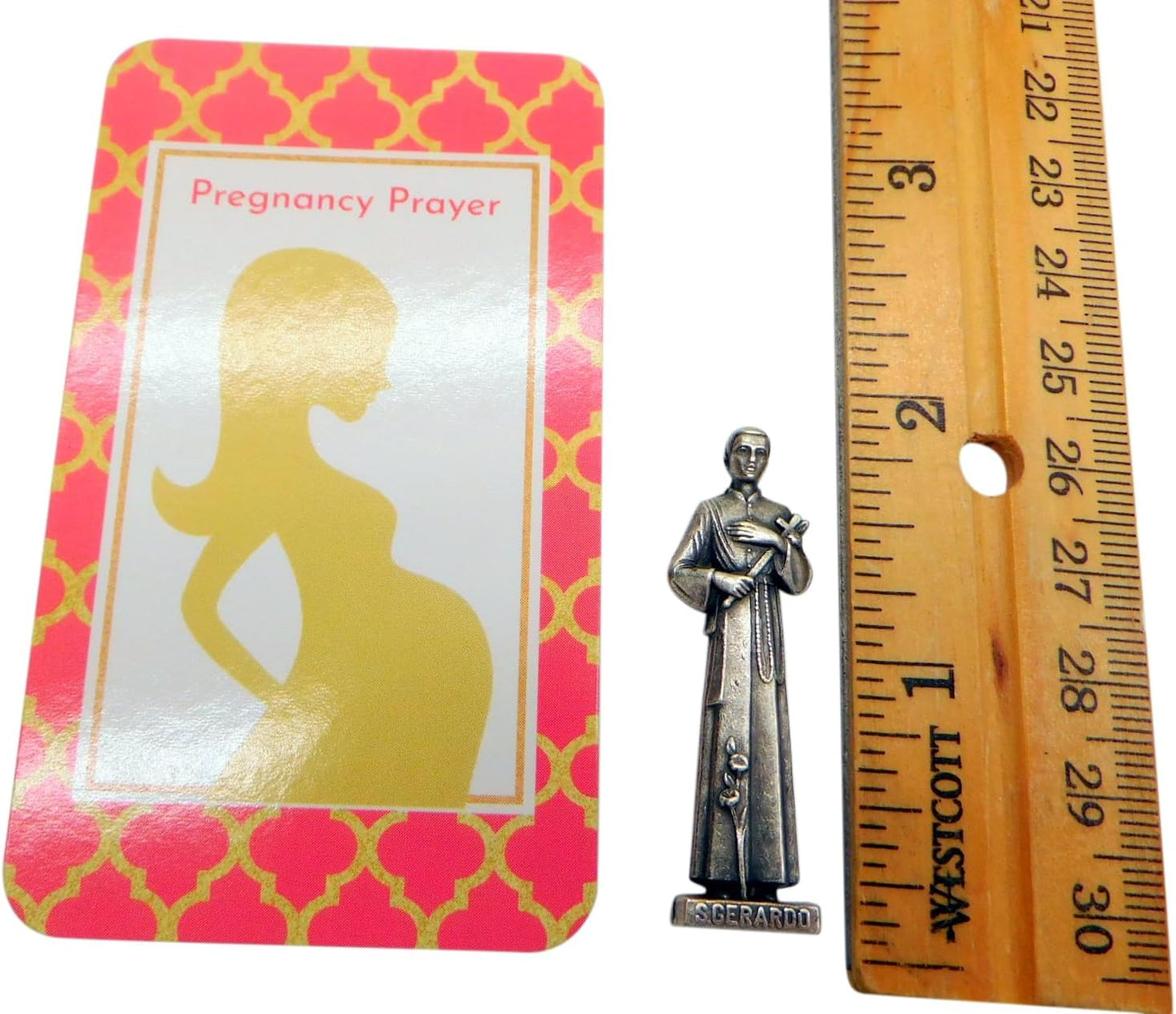 Westmon Works St. Gerard Figurine Set - Metal Pocket Saint Mini Statue with Pregnancy Prayer Card