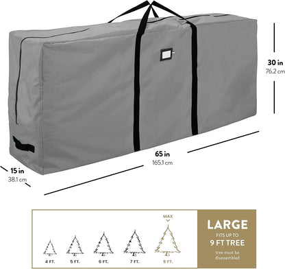 ZOBER Christmas Tree Storage Bag | 600D Oxford Fabric - Fits 9 Ft Trees - Waterproof & Tear-Proof - Gray