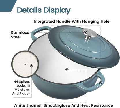 EDGING CASTING Enameled Cast Iron Dutch Oven - 5.5 Quart with Dual Handles in Slate Blue
