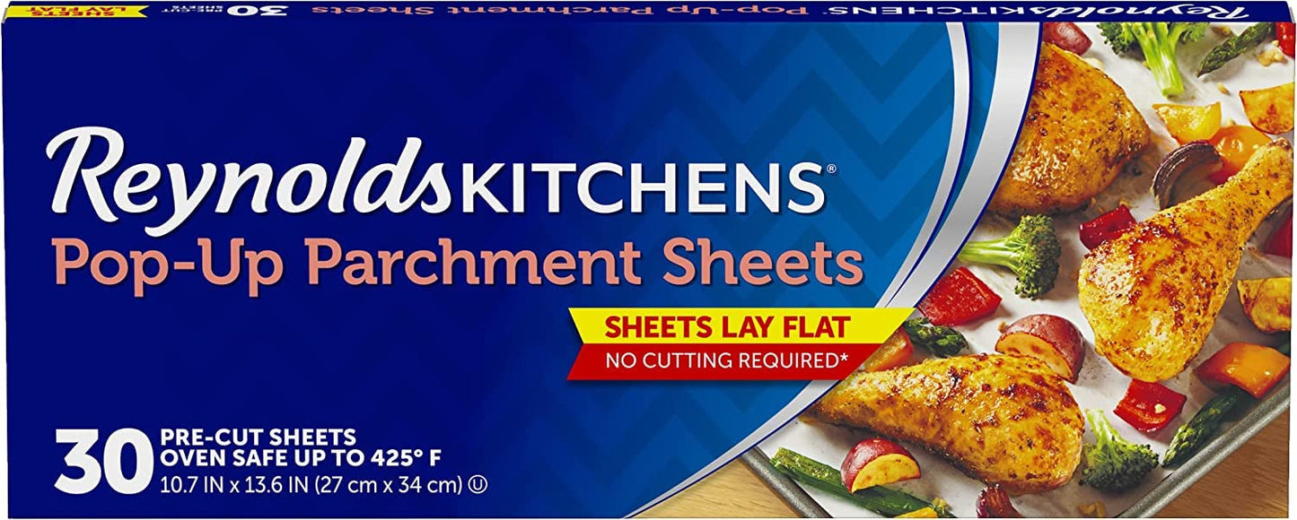 Reynolds Kitchens Pop-Up Parchment Paper Sheets, 10.7x13.6 Inch, 30 Sheets (Pack of 3)