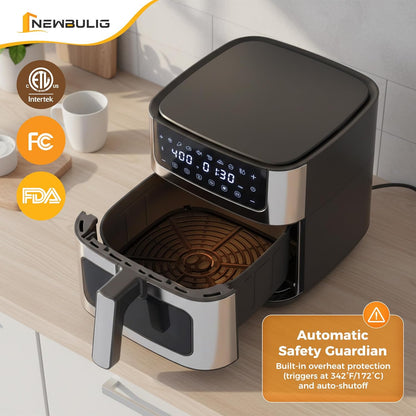 NEWBULIG Air Fryer 6.34QT - Fast Heating Air Fryer with Visible Window & Nonstick Basket | 8-in-1 Cooking Presets, Black