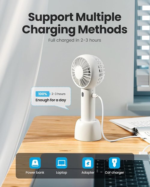 Gaiatop Mini Portable Fan - Powerful 3-Speed Handheld & Desktop Design | Lightweight USB Rechargeable, White
