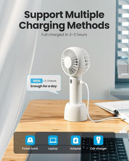Gaiatop Mini Portable Fan - Powerful 3-Speed Handheld & Desktop Design | Lightweight USB Rechargeable, White