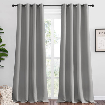 NICETOWN Silver Grey Room Darkening Curtain Panels - 96" Long | Heat-Blocking Drapes for RV & Studio (55" Width, 2 Panels)
