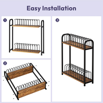 SWTYMIKI Hat Stand | 2-Tier Wood & Metal Organizer - Removable Tabletop Rack for 20 Caps (Black)