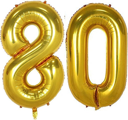 Skiennix 40-Inch Gold Foil Jumbo Number 80 Balloons - Perfect for 80th Birthday Celebrations