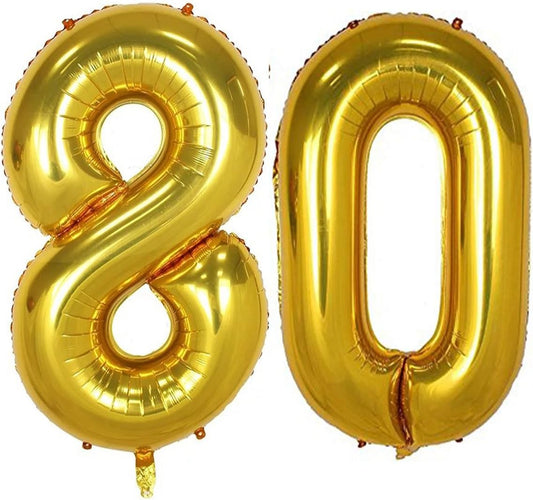 Skiennix 40-Inch Gold Foil Jumbo Number 80 Balloons - Perfect for 80th Birthday Celebrations
