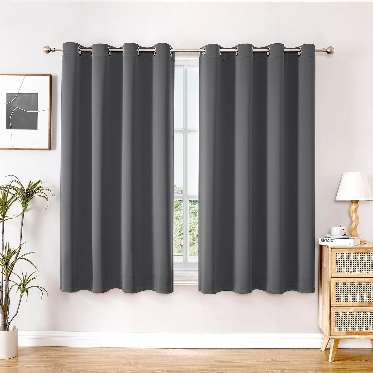 ChrisDowa Blackout Curtains - Thermal Insulated Room Darkening Panels, 63 Inches Long, Grey (Set of 2)