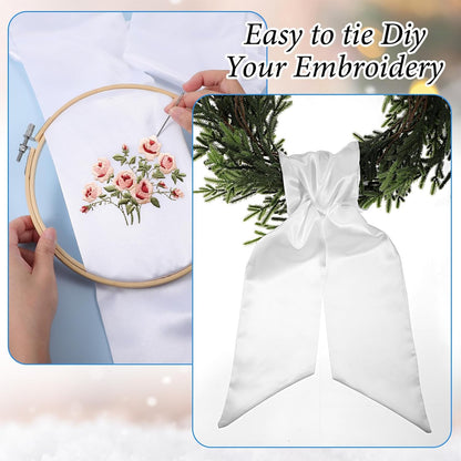Regine Switzerland 8 Pcs White Wreath Sash - Embroidery Blank Accessories for Weddings & Decor | 4.49'' x 56.3''