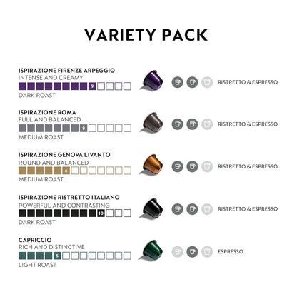 Nespresso Ispirazione Favorites Variety Pack - Medium & Dark Roast Espresso Coffee Pods | 50 Count