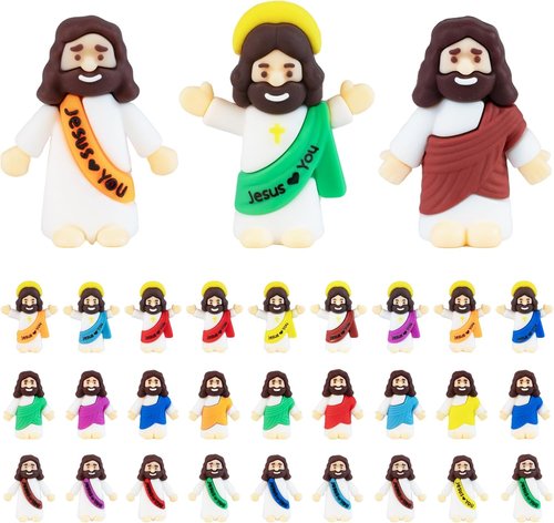 Little Jesus Figures - 30 Pack Mini Jesus Loves You Figurines for Religious Giveaways & Easter Egg Stuffers