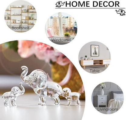 HDCRYSTALGIFTS Crystal Elephant Figurines Set - Lucky Glass Collectibles for Home Decor | 3.5'' Mother & 2'' Babies