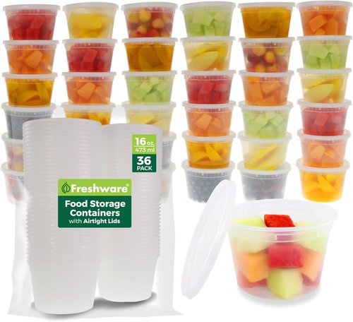 Freshware Food Storage Containers - 16 oz BPA-Free Plastic Deli Containers with Lids | Stackable & Leakproof | Ideal for Meal Prep (36 Set)
