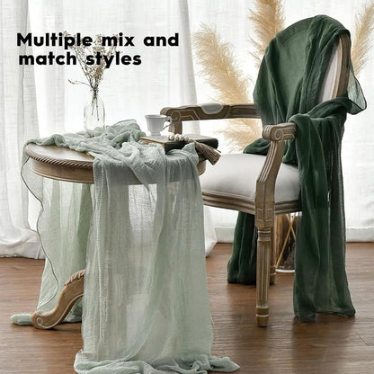Forest Green 160 Inch Cheesecloth Table Runner - Boho Kitchen Dining Decor