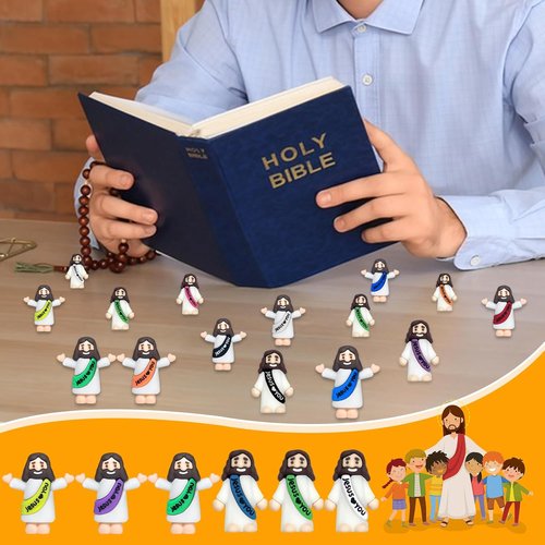 Keway Mini Jesus Figurines - 44 PCS Rubber Pocket Figures for Easter, Baptism Gifts & Sunday School | 11 Colors, 2 Styles