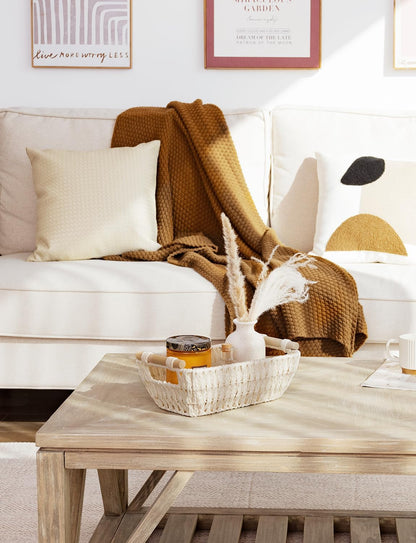 StorageWorks Round Woven Paper Rope Basket - Stylish Beige Baskets with Wooden Handles | 2-Pack