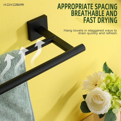 KOKOSIRI Towel Rails Bathroom Double Towel Bars Matte Black 20 Inch Towel Holder 2-Piece for Bath Cabinet Wall Mount Stainless Steel, 2 Pack B5005BK-L24-P2