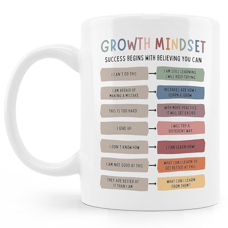 Motivation Coffee Mug - Growth Mindset Gift Ceramic 11oz, F-white-mug
